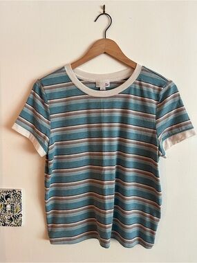 SO Striped Crop Top in Teal and White